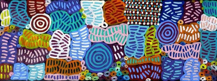 My Mother's Country by Betty Mbitjana (SOLD), 120cm x 45cm. Aboriginal Painting. #AboriginalArt #UtopiaLane