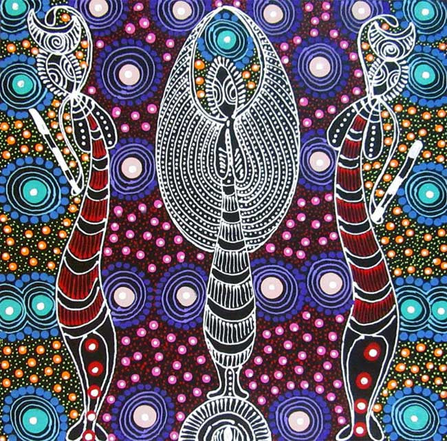 Dreamtime Sisters by Colleen Wallace Nungari (SOLD), 30cm x 30cm. Aboriginal Painting. #AboriginalArt #UtopiaLane