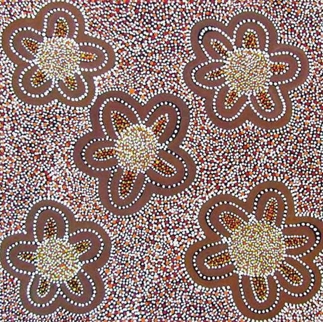 Kurrajong Flower by Katie Kemarre, 30cm x 30cm. Aboriginal Painting. #AboriginalArt #UtopiaLane