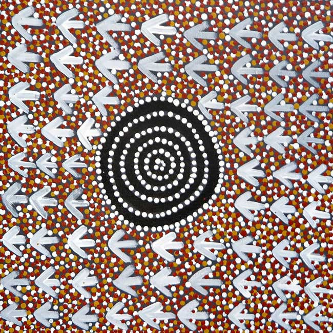 Arekwarr (Wild Pigeon Dreaming) by Johnny Payne (SOLD), 30cm x 30cm. Aboriginal Painting. #AboriginalArt #UtopiaLane