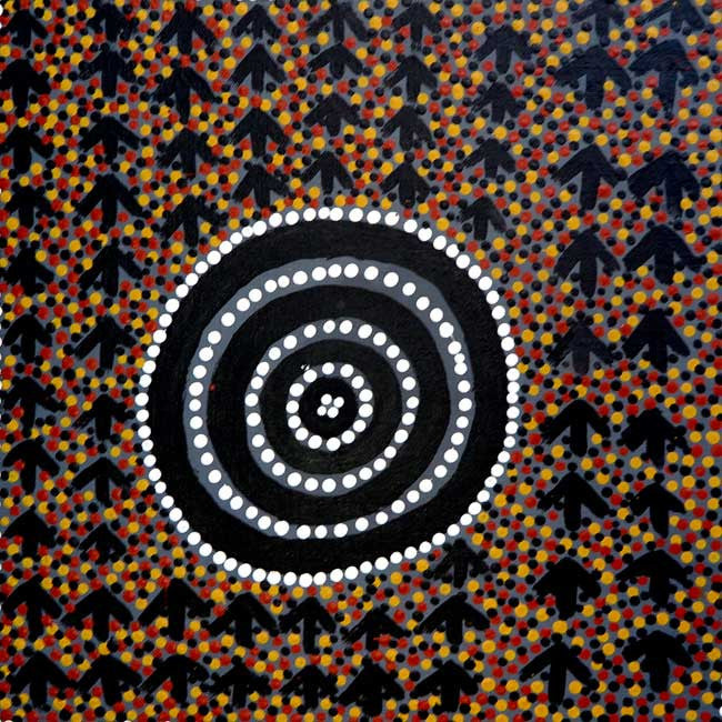 Arekwarr (Wild Pigeon Dreaming) by Johnny Payne (SOLD), 30cm x 30cm. Aboriginal Painting. #AboriginalArt #UtopiaLane