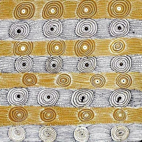 Bush Plum at Aremela Rockhole by June Bird Ngale (SOLD), 30cm x 30cm. Aboriginal Painting. #AboriginalArt #UtopiaLane