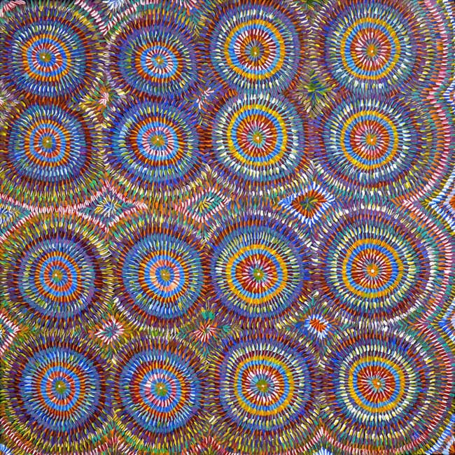 Ngkwerlp (Wild Tobacco) by Violet Payne Ngale, 90cm x 90cm. Aboriginal Painting. #AboriginalArt #UtopiaLane