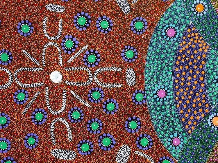 Alpar Seed Story by Maggie Bird, 180cm x 60cm. Aboriginal Painting. #AboriginalArt #UtopiaLane