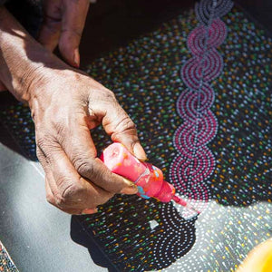 Pencil Yam Flower by Elizabeth Loy Kngwarreye by Elizabeth Loy Kngwarreye, 30cm x 30cm. Australian Aboriginal Art.