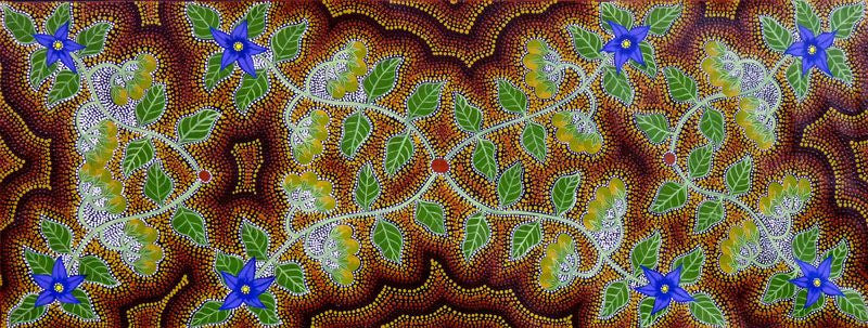 Bush Tucker (Wild Tomato or Gooseberry) by Marie Ryder (SOLD), 120cm x 45cm. Aboriginal Painting. #AboriginalArt #UtopiaLane