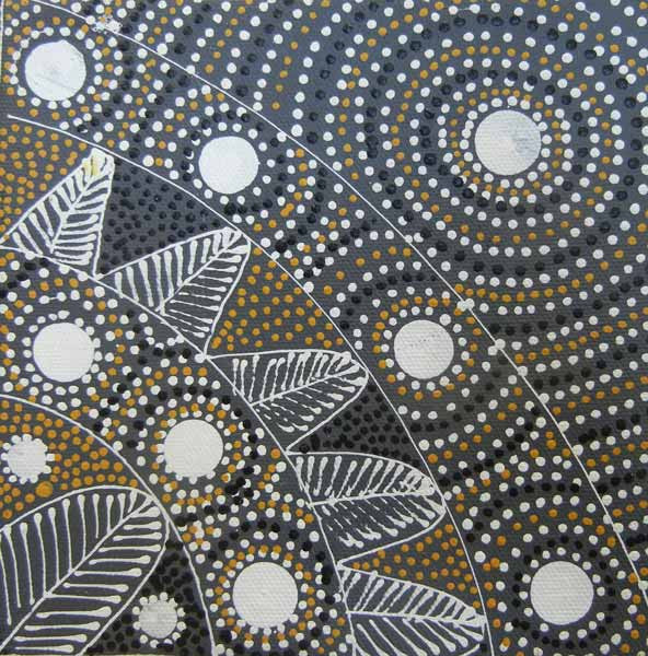 Awelye for Alpar Seed, Bush Plum & Mulga Seed by Alvira Bird (SOLD), 15cm x 15cm. Aboriginal Painting. #AboriginalArt #UtopiaLane