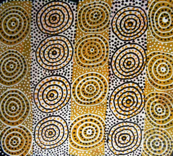 Bush Plum at Aremela Rockhole by June Bird Ngale (SOLD), 15cm x 15cm. Aboriginal Painting. #AboriginalArt #UtopiaLane