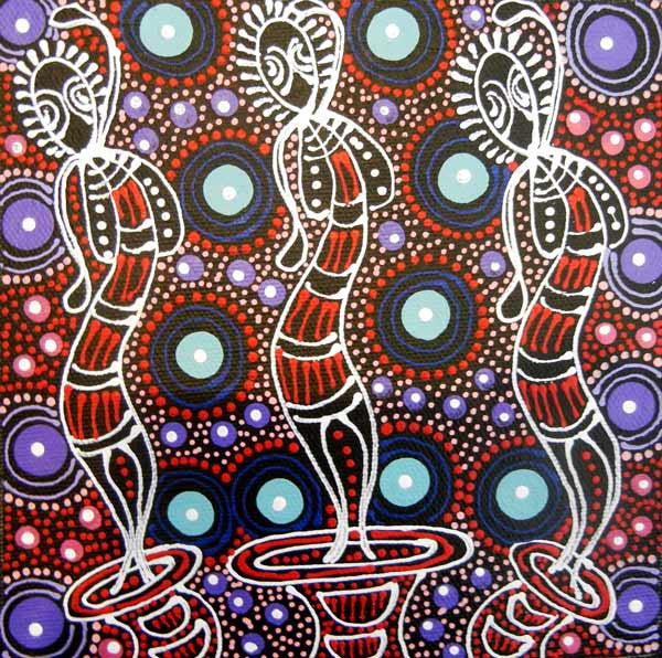 Dreamtime Sisters by Colleen Wallace Nungari (SOLD), 15cm x 15cm. Aboriginal Painting. #AboriginalArt #UtopiaLane