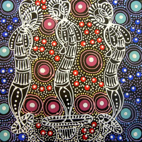 Dreamtime Sisters by Colleen Wallace Nungari (SOLD), 15cm x 15cm. Aboriginal Painting. #AboriginalArt #UtopiaLane