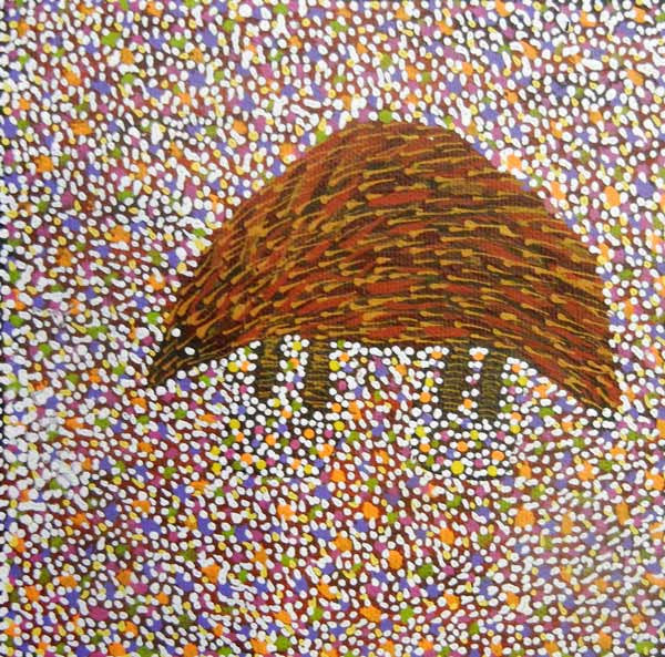 Echidna by Michelle Lion Kngwarrey (SOLD), 15cm x 15cm. Aboriginal Painting. #AboriginalArt #UtopiaLane
