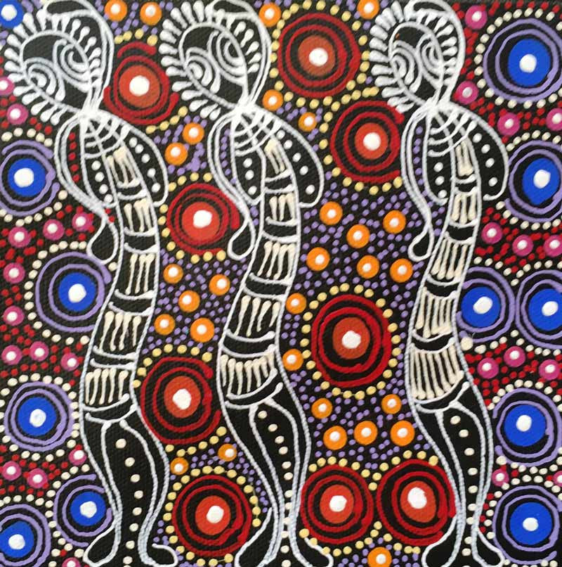 Dreamtime Sisters by Colleen Wallace Nungari (SOLD), 15cm x 15cm. Aboriginal Painting. #AboriginalArt #UtopiaLane