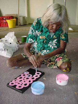 Awely Atnwengerrp by Minnie Pwerle by Minnie Pwerle, 30cm x 15cm. Australian Aboriginal Art.