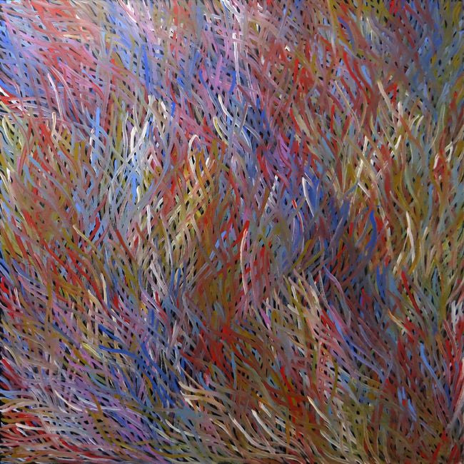 Grass Seed Dreaming by Barbara Weir (SOLD), 120cm x 120cm. Aboriginal Painting. #AboriginalArt #UtopiaLane