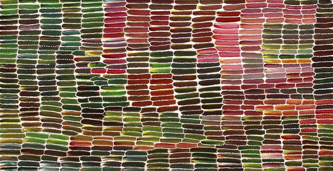 Anaty (Desert Yam) by Jeannie Mills Pwerle, 120cm x 60cm. Aboriginal Painting. #AboriginalArt #UtopiaLane