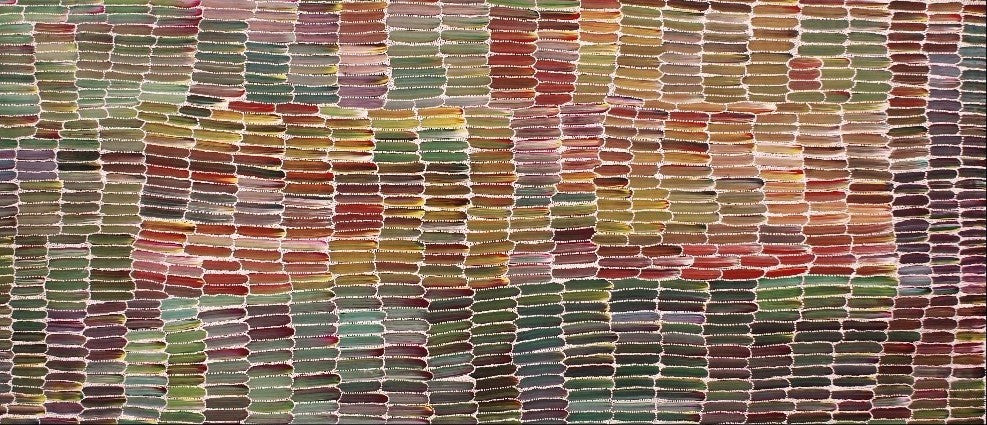 Anaty (Desert Yam) by Jeannie Mills Pwerle by Jeannie Mills Pwerle, 210cm x 90cm. Australian Aboriginal Art.