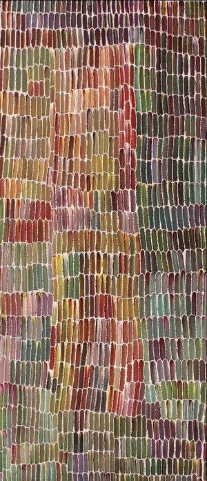 Anaty (Desert Yam) by Jeannie Mills Pwerle by Jeannie Mills Pwerle, 210cm x 90cm. Australian Aboriginal Art.