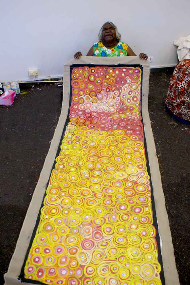 Soakage by Lena Pwerle by Lena Pwerle, 270cm x 90cm. Australian Aboriginal Art.