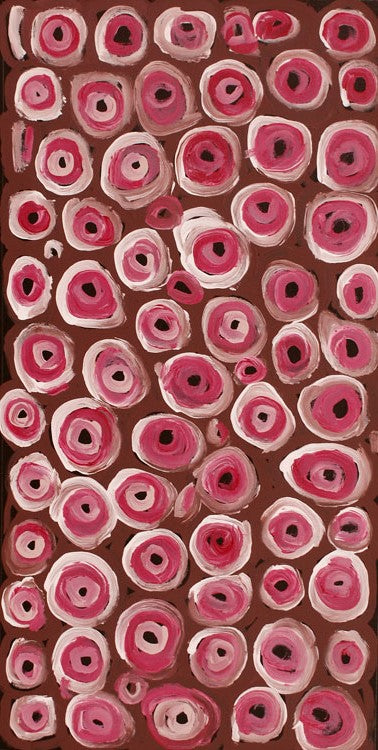 Soakage by Lena Pwerle (SOLD), 60cm x 30cm. Aboriginal Painting. #AboriginalArt #UtopiaLane