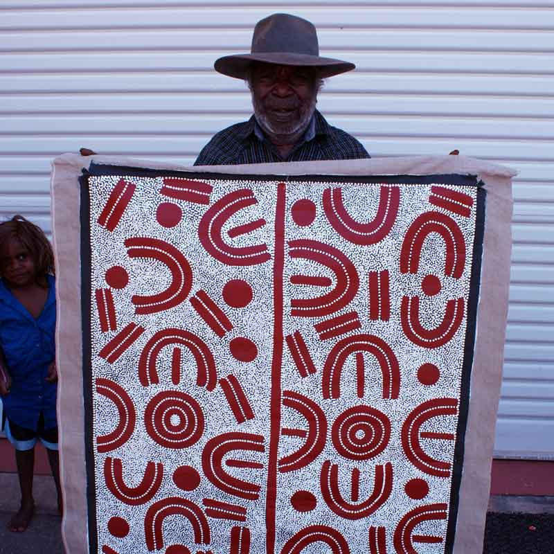 Bush Plum Dreaming by Lindsay Bird by Lindsay Bird Mpetyane, 120cm x 90cm. Australian Aboriginal Art.