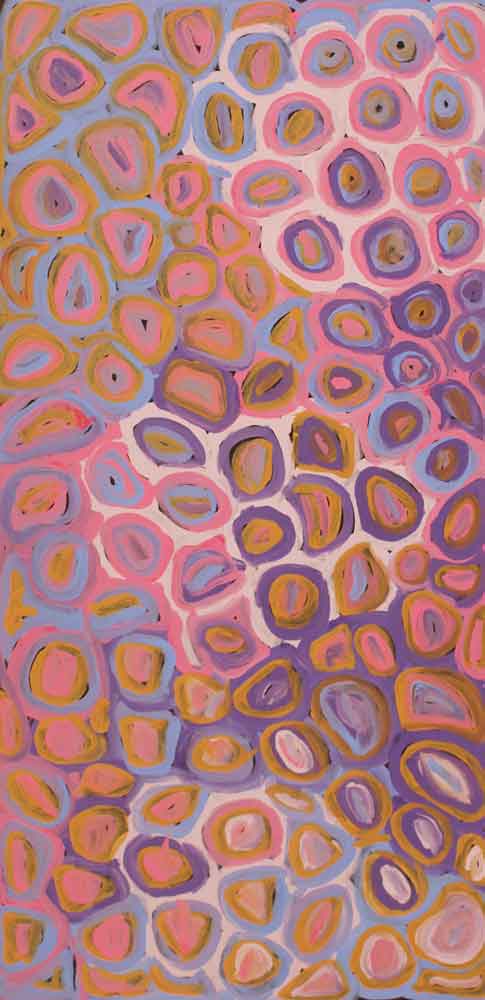 Soakage by Lena Pwerle-by-Lena Pwerle-90cm x 45cm-at-Utopia-Lane-Gallery #AboriginalArt #Lena Pwerle
