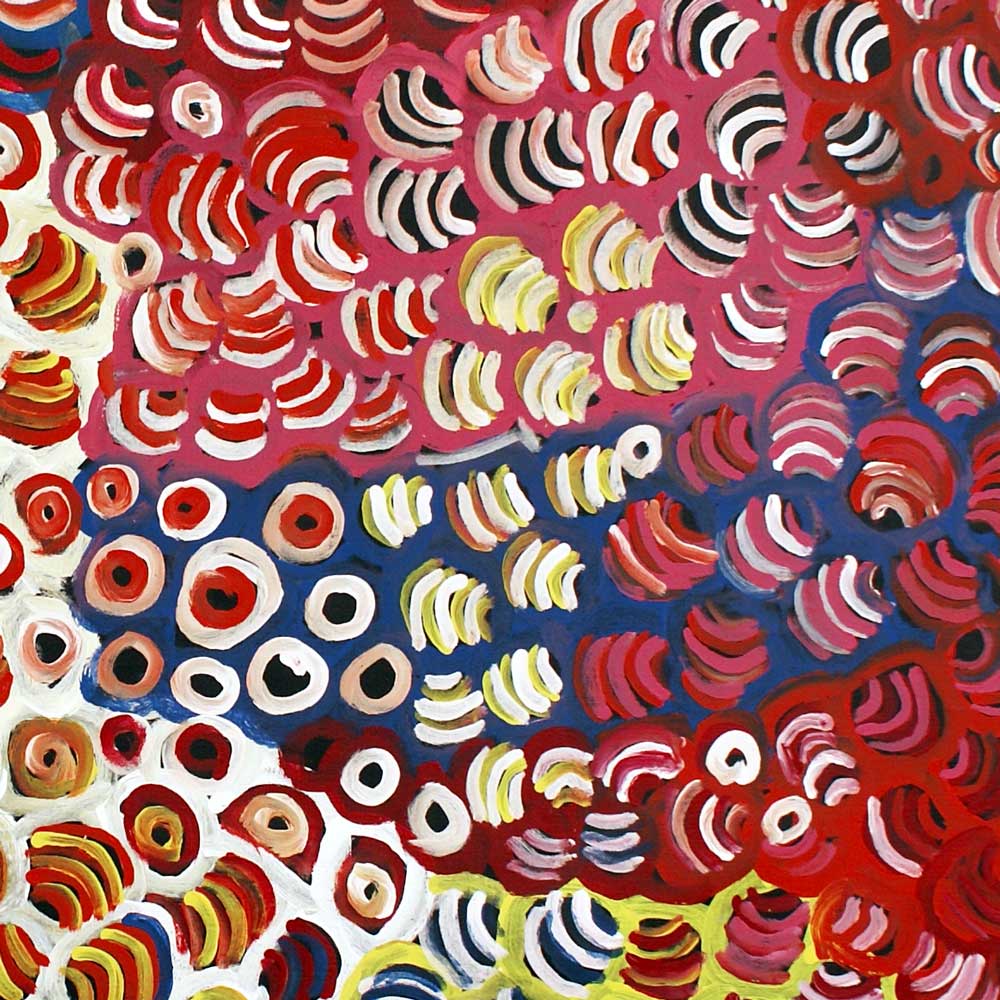 Soakage by Lena Pwerle-by-Lena Pwerle-120cm x 120cm-at-Utopia-Lane-Gallery #AboriginalArt #Lena Pwerle
