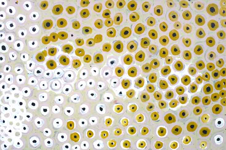 Soakage by Lena Pwerle (SOLD), 90cm x 60cm. Aboriginal Painting. #AboriginalArt #UtopiaLane