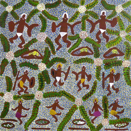 Aboriginal People Collecting Bush Tucker by Katie Kemarre (SOLD), 60cm x 60cm. Aboriginal Painting. #AboriginalArt #UtopiaLane