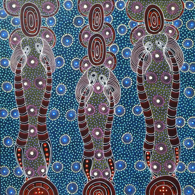 Dreamtime Sisters by Colleen Wallace Nungari (SOLD), 90cm x 90cm. Aboriginal Painting. #AboriginalArt #UtopiaLane