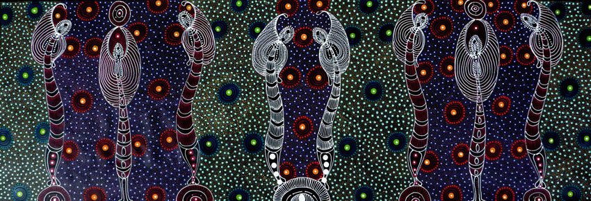 Dreamtime Sisters by Colleen Wallace Nungari (SOLD), 180cm x 60cm. Aboriginal Painting. #AboriginalArt #UtopiaLane