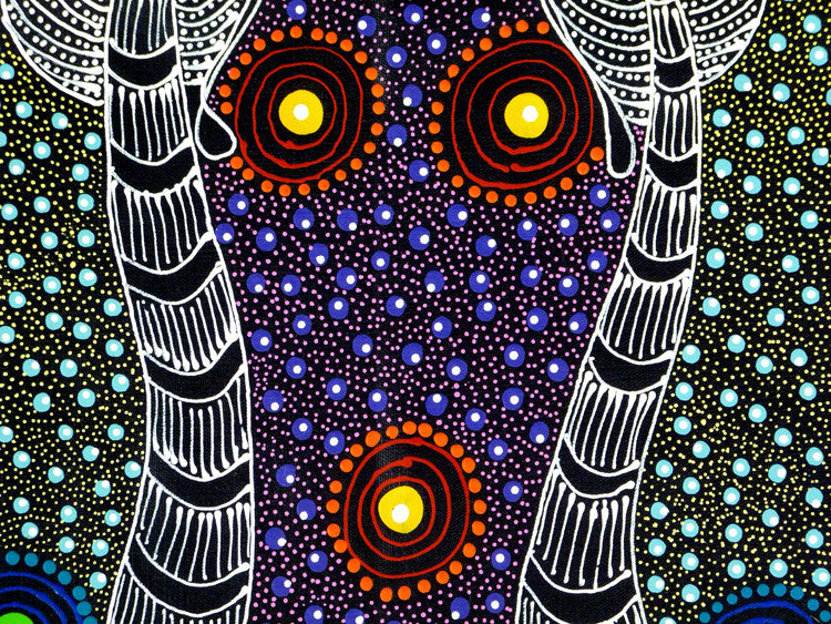 Dreamtime Sisters by Colleen Wallace Nungari (SOLD), 180cm x 60cm. Aboriginal Painting. #AboriginalArt #UtopiaLane