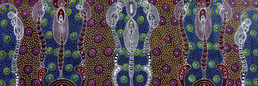 Dreamtime Sisters by Colleen Wallace Nungari (SOLD), 180cm x 60cm. Aboriginal Painting. #AboriginalArt #UtopiaLane