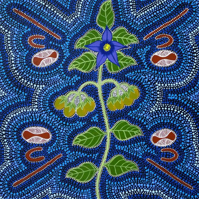 Women Picking Bush Tucker (Wild tomato or Gooseberry) (SOLD), 45cm x 45cm. Aboriginal Painting. #AboriginalArt #UtopiaLane