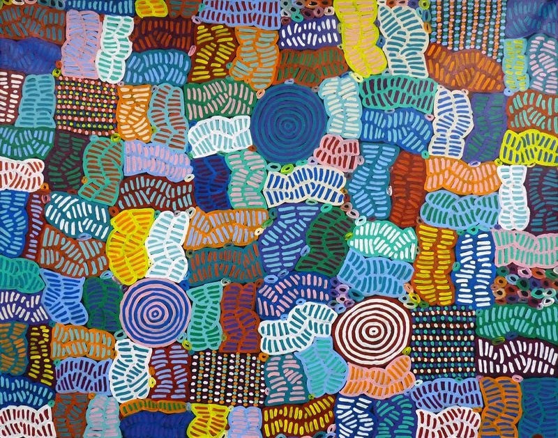 My Mother's Country by Betty Mbitjana (SOLD), 180cm x 150cm. Aboriginal Painting. #AboriginalArt #UtopiaLane