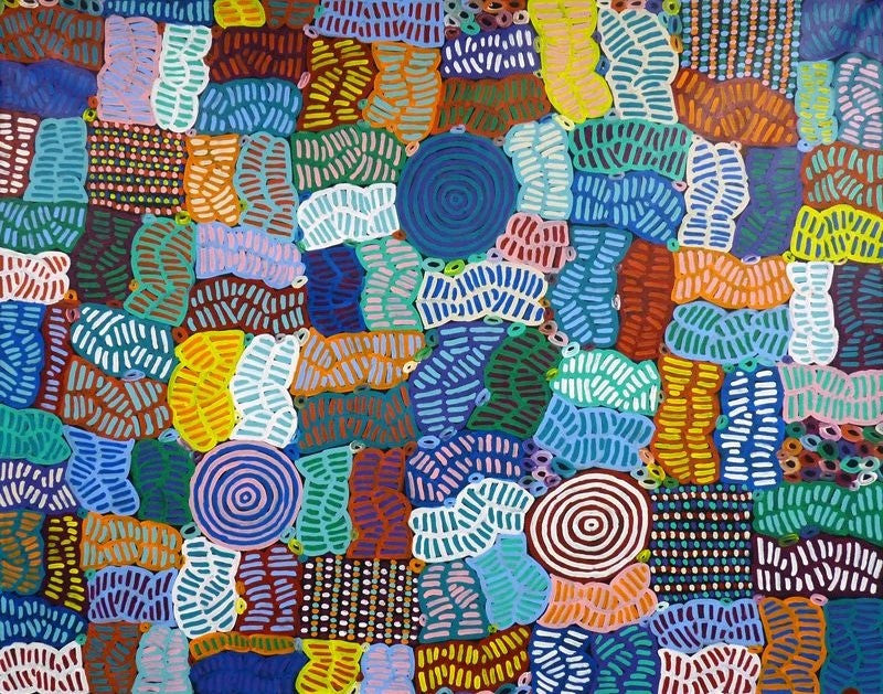 My Mother's Country by Betty Mbitjana (SOLD), 180cm x 150cm. Aboriginal Painting. #AboriginalArt #UtopiaLane