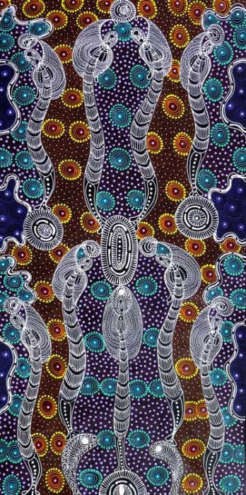 Dreamtime Sisters by Colleen Wallace Nungari (SOLD), 120cm x 60cm. Aboriginal Painting. #AboriginalArt #UtopiaLane