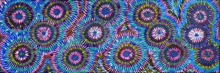 Ngkwerlp (Wild Tobacco) by Violet Payne Ngale by Violet Payne Ngale, 90cm x 30cm. Australian Aboriginal Art.