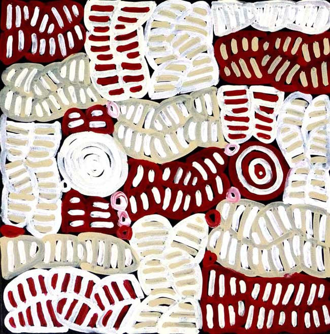 My Mother's Country by Betty Mbitjana (SOLD), 45cm x 45cm. Aboriginal Painting. #AboriginalArt #UtopiaLane