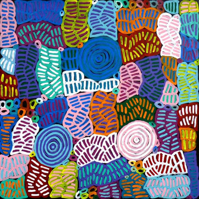 My Mother's Country by Betty Mbitjana (SOLD), 90cm x 90cm. Aboriginal Painting. #AboriginalArt #UtopiaLane