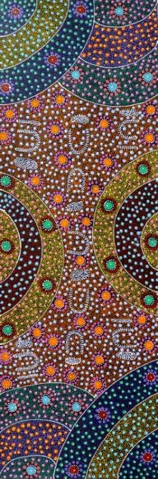 Alpar Seed Story by Maggie Bird, 90cm x 30cm. Aboriginal Painting. #AboriginalArt #UtopiaLane
