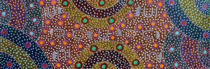 Alpar Seed Story by Maggie Bird, 90cm x 30cm. Aboriginal Painting. #AboriginalArt #UtopiaLane