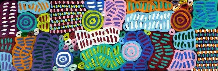 My Mother's Country by Betty Mbitjana, 90cm x 30cm. Aboriginal Painting. #AboriginalArt #UtopiaLane