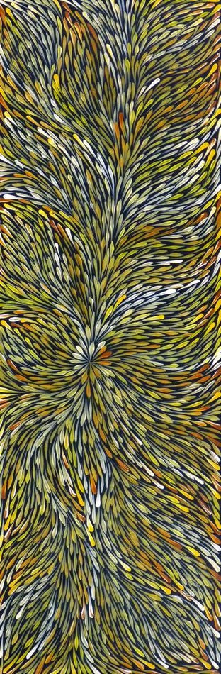 Wild Flowers by Sacha Long Petyarre (SOLD), 90cm x 30cm. Aboriginal Painting. #AboriginalArt #UtopiaLane