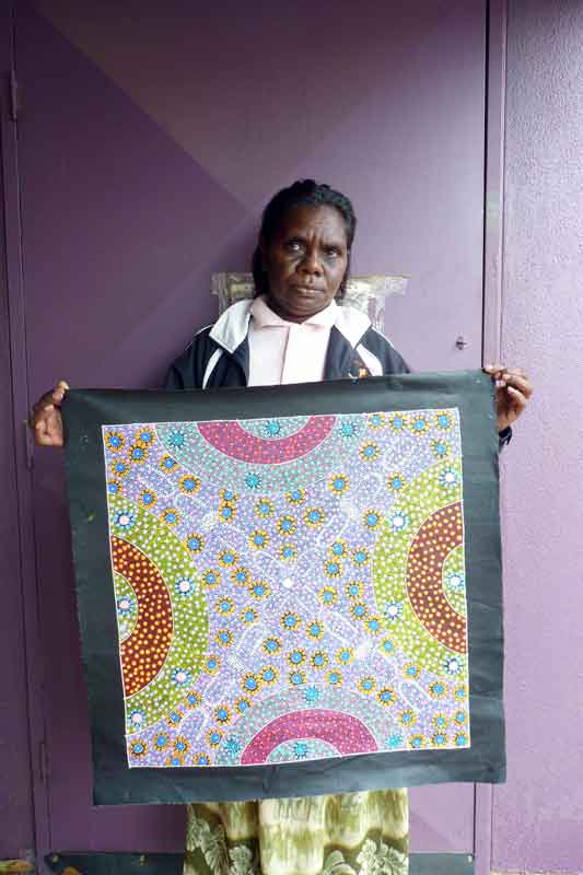 Alpar Seed Story by Maggie Bird (SOLD)-by-Maggie Bird Mpetyane-60cm x 60cm-at-Utopia-Lane-Gallery #AboriginalArt #Maggie Bird Mpetyane