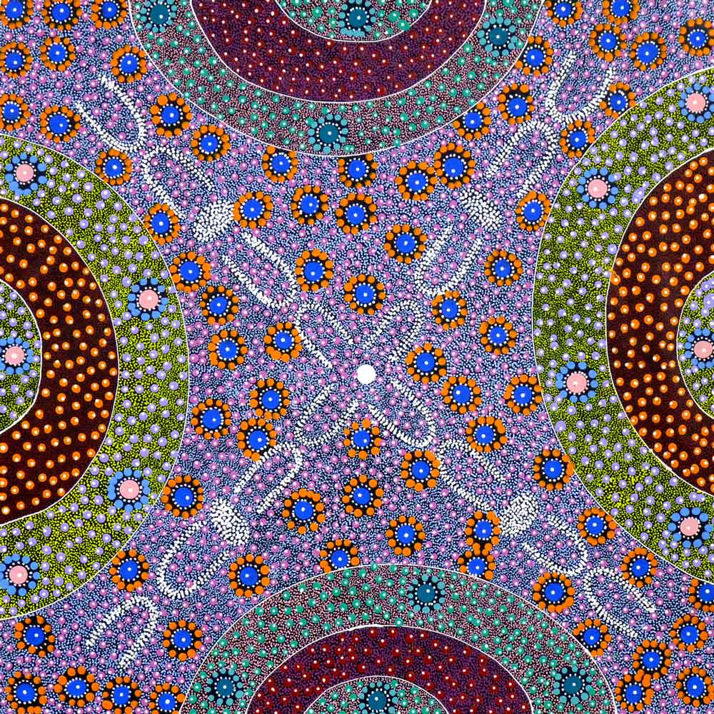 Alpar Seed Story by Maggie Bird (SOLD)-by-Maggie Bird Mpetyane-60cm x 60cm-at-Utopia-Lane-Gallery #AboriginalArt #Maggie Bird Mpetyane