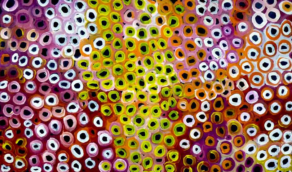 Soakage by Lena Pwerle, 150cm x 90cm. Aboriginal Painting. #AboriginalArt #UtopiaLane