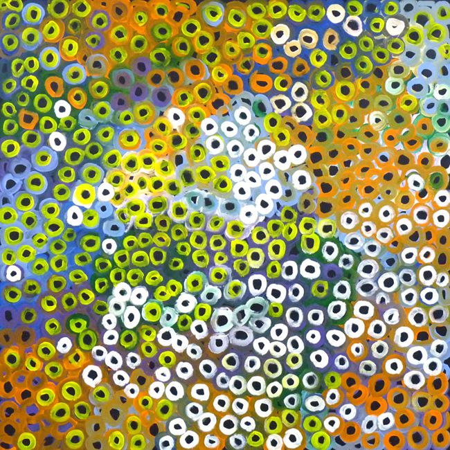 Soakage by Lena Pwerle by Lena Pwerle, 120cm x 120cm. Australian Aboriginal Art.