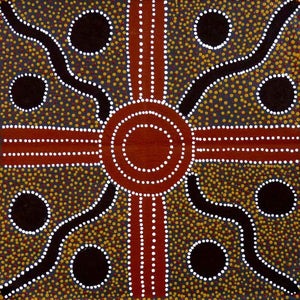 Bush Plum Dreaming by Lindsay Bird by Lindsay Bird Mpetyane, 45cm x 45cm. Australian Aboriginal Art.