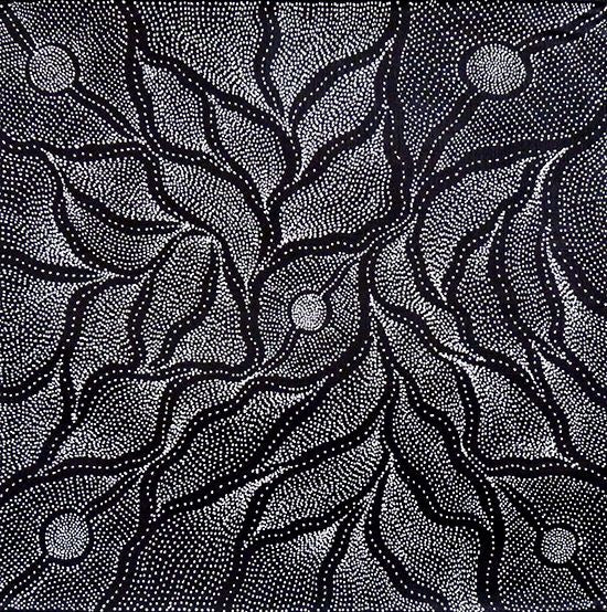 This dot painting represents Country painted by Delvine Petyarre of Utopia.  #aboriginalart #utopialaneart #dotpainting