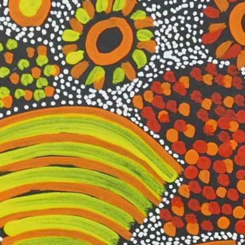Pencil Yam Flowers by Freda Price Pwerle, 90cm x 45cm. Aboriginal Painting. #AboriginalArt #UtopiaLane